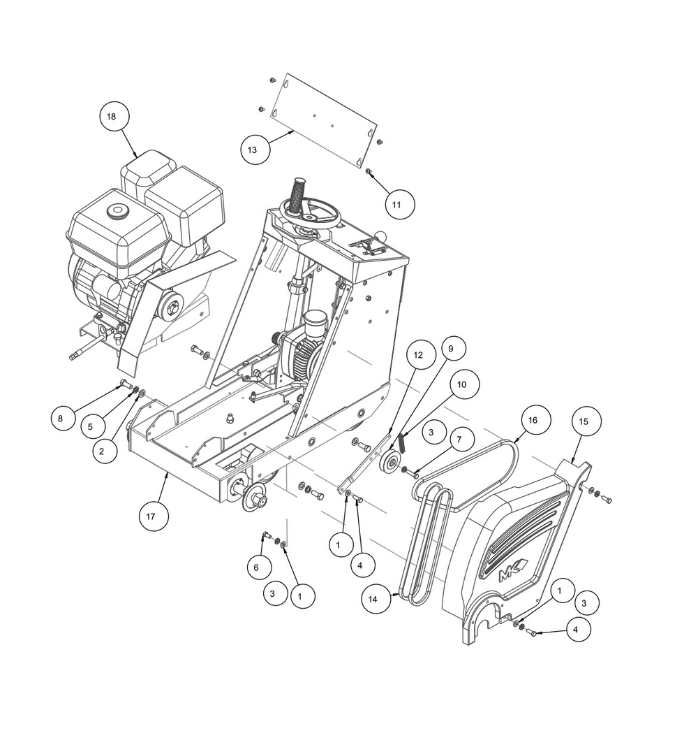 Section 01 Diagram and Parts List for MK-2013HE 155714 MK Diamond Concrete Saw